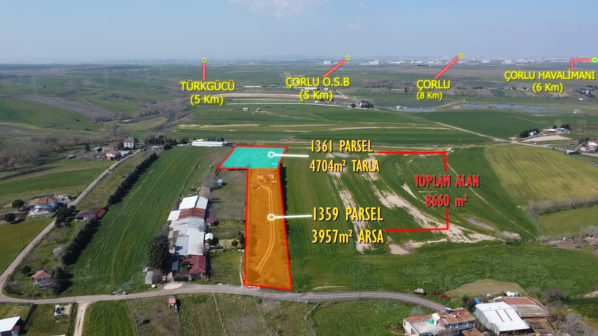 Çorlu Şahpaz'da Satılık 8660m² Tarla, Prefabrik Ev ve Depo