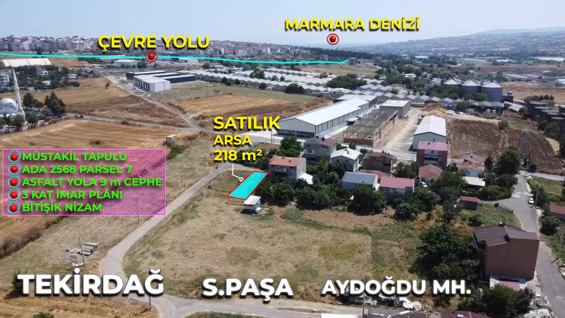 TEKİRDAĞ S.PAŞA AYDOĞDU'DA 218 m² KONUT İMARALI ARSA UYGUN FİYAT