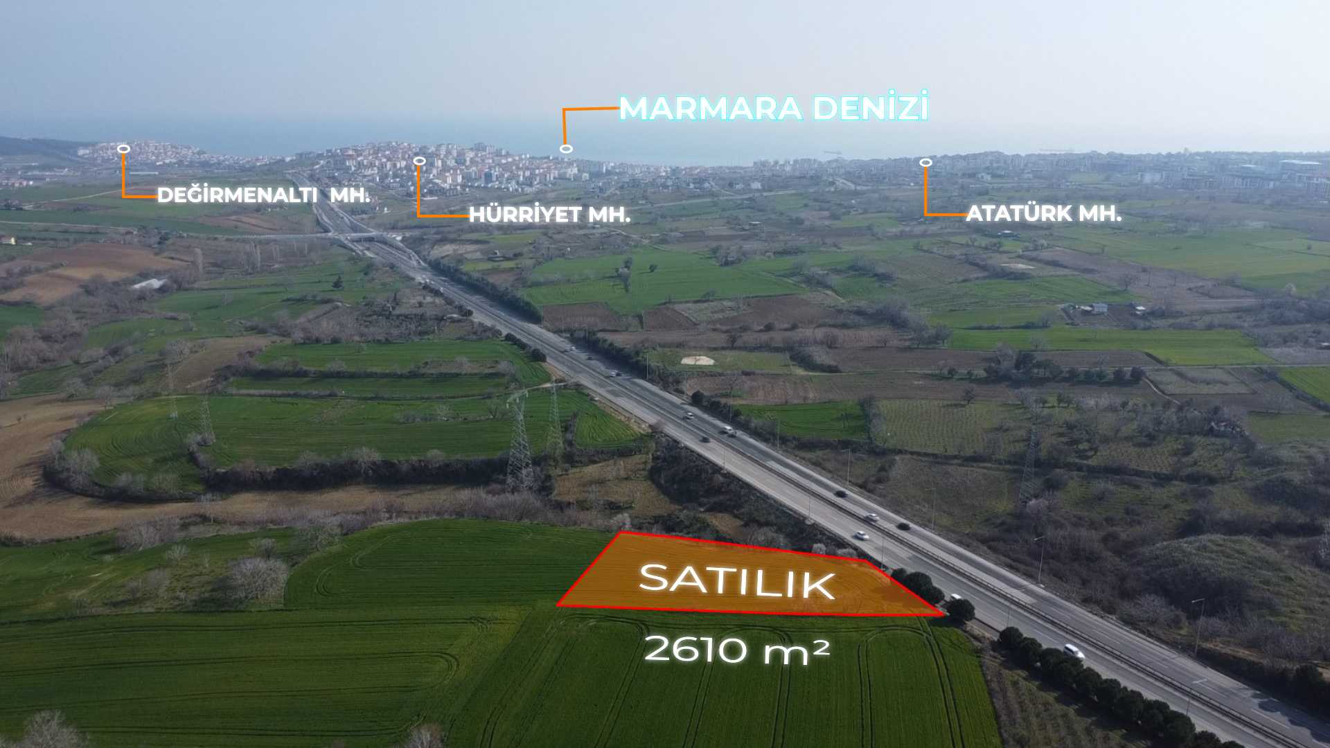 TEKİRDAĞ ŞEHİR HASTANESİNE 1 KM-ÇEVRE YOLUNA CEPHE 2610 m² TARLA